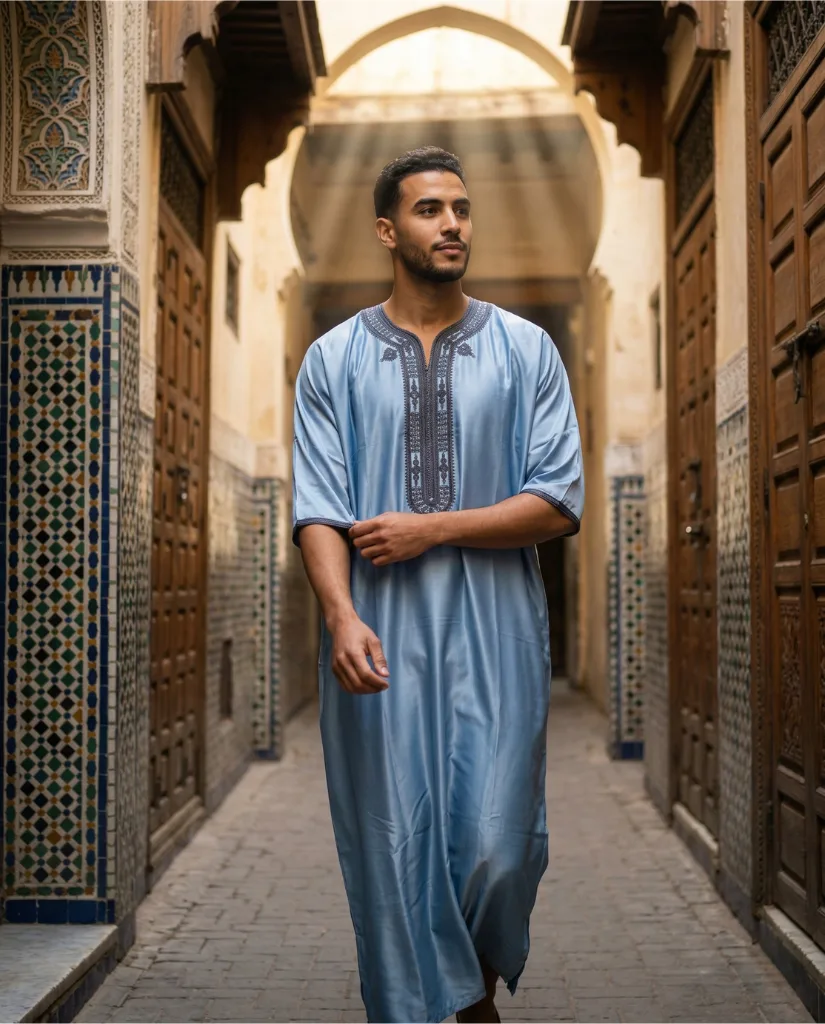 Gandoura "Ciel de Fès", fait main à Fès, Caftanfes
