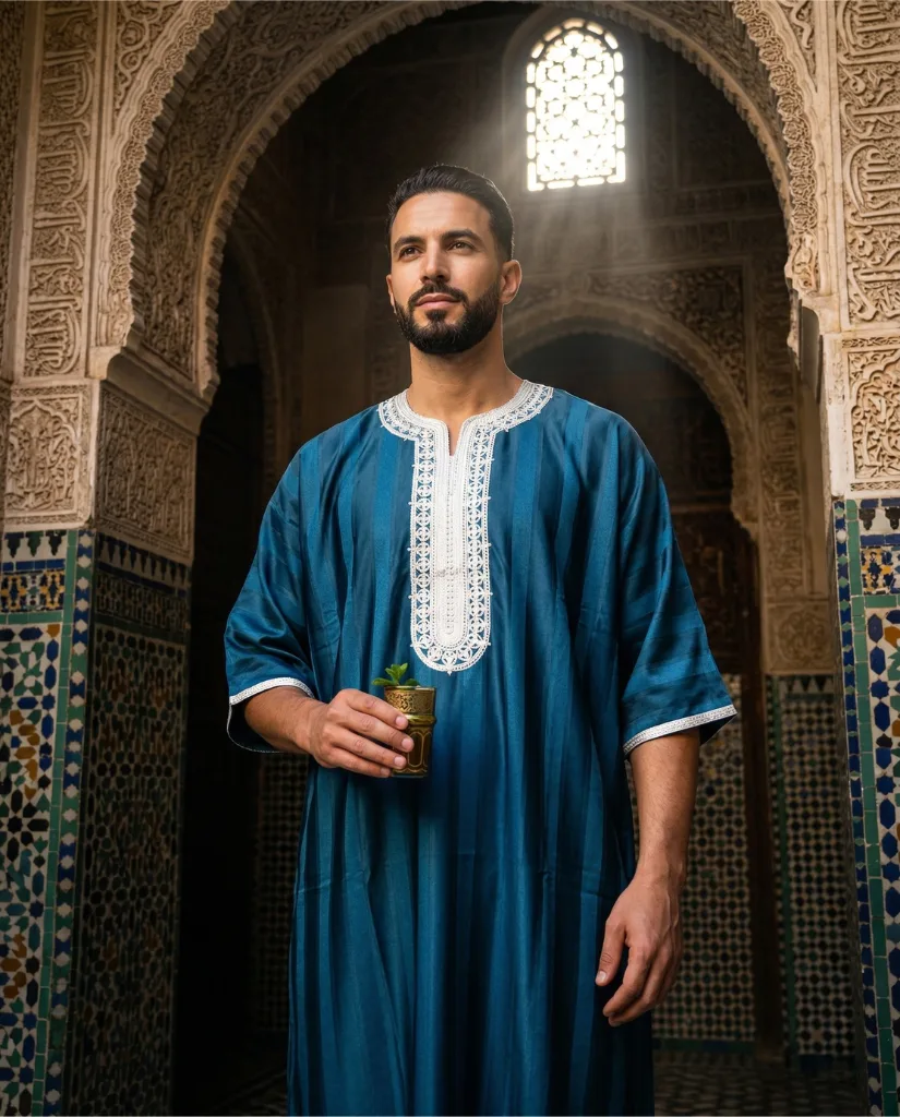 Gandoura "Joyau de l'Atlas", fait main à Fès, Caftanfes