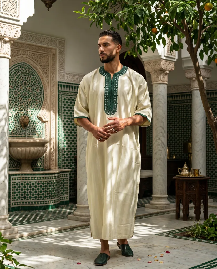 Gandoura "Riad Al-Zoumorrod", fait main à Fès, Caftanfes